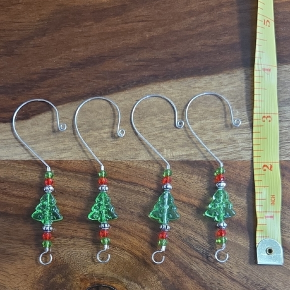 Festive Green Christmas Tree Ornament hooks with Red and Green Bead Accents - Picture 3 of 4
